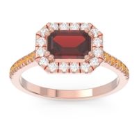 Garnet Ring In 14K Rose Gold With Diamond And Citrine Zari Emerald Halo Ring