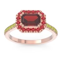 Garnet Ring In 14K Rose Gold With Ruby And Peridot Zari Emerald Halo Ring
