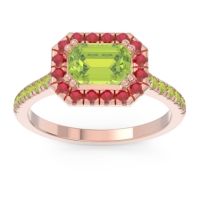 Peridot Ring In 18K Rose Gold With Ruby Zari Emerald Halo Ring