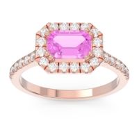 Pink Tourmaline Engagement Ring In 14K Rose Gold With Diamond - Zari Emerald Halo Ring