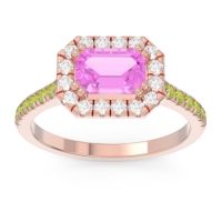 Pink Tourmaline Ring In 14K Rose Gold With Diamond And Peridot Zari Emerald Halo Ring