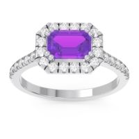 Amethyst Ring In 14k White Gold With Diamond And Lab Diamond Zari Emerald Halo Ring