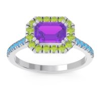 Amethyst Ring In Palladium With Peridot And Swiss Blue Topaz Zari Emerald Halo Ring