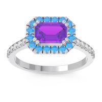 Amethyst Engagement Ring In 14k White Gold With Swiss Blue Topaz And Diamond - Zari Emerald Halo Ring