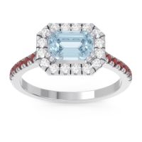 Aquamarine Ring In 14k White Gold With Lab Diamond And Garnet Zari Emerald Halo Ring