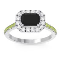 Black Onyx Ring In 14k White Gold With Diamond And Peridot Zari Emerald Halo Ring