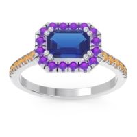 Blue Sapphire Ring In Palladium With Amethyst And Citrine Zari Emerald Halo Ring