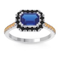 Blue Sapphire Ring In Palladium With Black Onyx And Citrine Zari Emerald Halo Ring