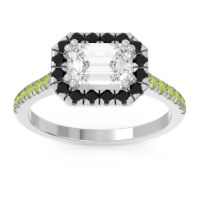 Lab Diamond Ring In 14k White Gold With Black Onyx And Peridot Zari Emerald Halo Ring