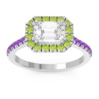Lab Diamond Ring In 14k White Gold With Peridot And Amethyst Zari Emerald Halo Ring
