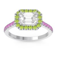 Lab Diamond Ring In 14k White Gold With Peridot And Pink Tourmaline Zari Emerald Halo Ring