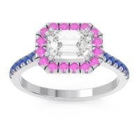 Lab Diamond Ring In Palladium With Pink Tourmaline And Blue Sapphire Zari Emerald Halo Ring