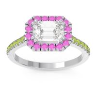 Lab Diamond Ring In 14k White Gold With Pink Tourmaline And Peridot Zari Emerald Halo Ring