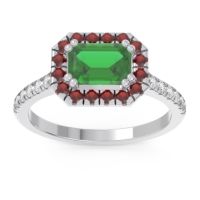 Emerald Engagement Ring In Palladium With Garnet And Diamond - Zari Emerald Halo Ring