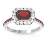 Garnet Ring In Palladium With Diamond Zari Emerald Halo Ring