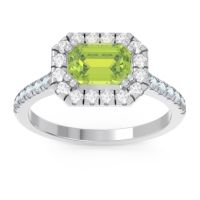 Peridot Ring In Palladium With Diamond And Aquamarine Zari Emerald Halo Ring