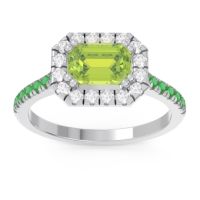 Peridot Ring In Palladium With Diamond And Emerald Zari Emerald Halo Ring