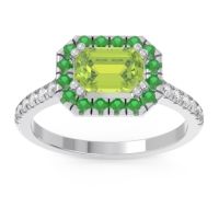 Peridot Engagement Ring In Palladium With Emerald And Diamond - Zari Emerald Halo Ring