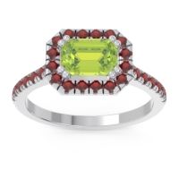 Peridot Ring In Palladium With Garnet Zari Emerald Halo Ring