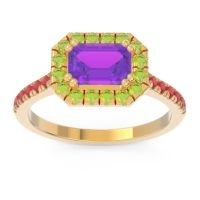 Amethyst Ring In 14k Yellow Gold With Peridot And Ruby Zari Emerald Halo Ring
