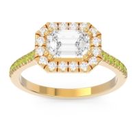 Lab Diamond Ring In 18k Yellow Gold With Diamond And Peridot Zari Emerald Halo Ring