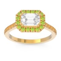 Lab Diamond Ring In 18k Yellow Gold With Peridot And Citrine Zari Emerald Halo Ring