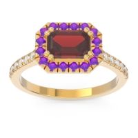 Garnet Engagement Ring In 18k Yellow Gold With Amethyst And Diamond - Zari Emerald Halo Ring