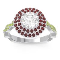 Diamond Ring In Palladium With Garnet And Peridot Sarit Round Halo Ring