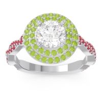 Diamond Ring In Palladium With Peridot And Ruby Sarit Round Halo Ring