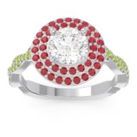 Diamond Ring In Palladium With Ruby And Peridot Sarit Round Halo Ring