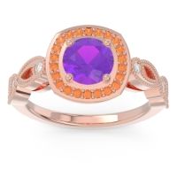 Amethyst Ring In 14K Rose Gold With Citrine And Lab Diamond Tevena Round Antique Ring