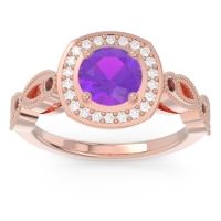 Amethyst Ring In 18K Rose Gold With Diamond And Garnet Tevena Round Antique Ring