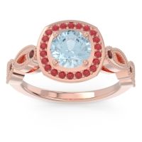 Aquamarine Ring In 18K Rose Gold With Ruby And Garnet Tevena Round Antique Ring