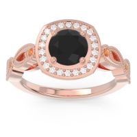 Black Onyx Ring In 14K Rose Gold With Lab Diamond And Citrine Tevena Round Antique Ring
