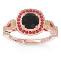Black Onyx Ring In 18K Rose Gold With Ruby And Peridot Tevena Round Antique Ring