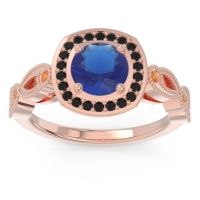 Lab Blue Sapphire Ring In 18K Rose Gold With Black Onyx And Citrine Tevena Round Antique Ring