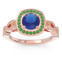 Lab Blue Sapphire Ring In 18K Rose Gold With Emerald And Citrine Tevena Round Antique Ring