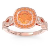 Citrine Engagement Ring In 18K Rose Gold With Diamond - Tevena Round Antique Ring