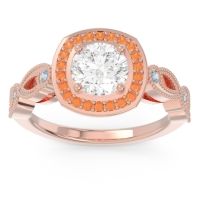 Lab Diamond Ring In 14K Rose Gold With Citrine And Aquamarine Tevena Round Antique Ring