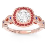 Lab Diamond Ring In 18K Rose Gold With Ruby And Blue Sapphire Tevena Round Antique Ring