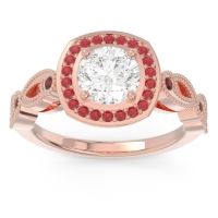 Lab Diamond Ring In 18K Rose Gold With Ruby And Garnet Tevena Round Antique Ring