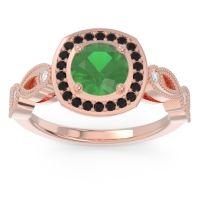 Emerald Engagement Ring In 18K Rose Gold With Black Onyx And Diamond - Tevena Round Antique Ring
