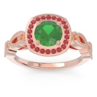 Lab Emerald Ring In 14K Rose Gold With Ruby And Citrine Tevena Round Antique Ring