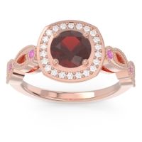Garnet Ring In 14K Rose Gold With Diamond And Pink Tourmaline Tevena Round Antique Ring