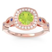 Peridot Ring In 18K Rose Gold With Lab Diamond And Blue Sapphire Tevena Round Antique Ring