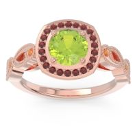 Peridot Ring In 14K Rose Gold With Garnet And Citrine Tevena Round Antique Ring
