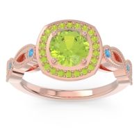 Peridot Ring In 14K Rose Gold With Swiss Blue Topaz Tevena Round Antique Ring