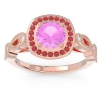Pink Tourmaline Engagement Ring In 18K Rose Gold With Ruby And Diamond - Tevena Round Antique Ring