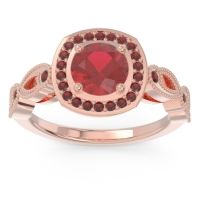 Lab Ruby Ring In 18K Rose Gold With Garnet Tevena Round Antique Ring