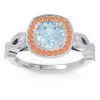 Aquamarine Ring In 18k White Gold With Citrine And Lab Diamond Tevena Round Antique Ring
